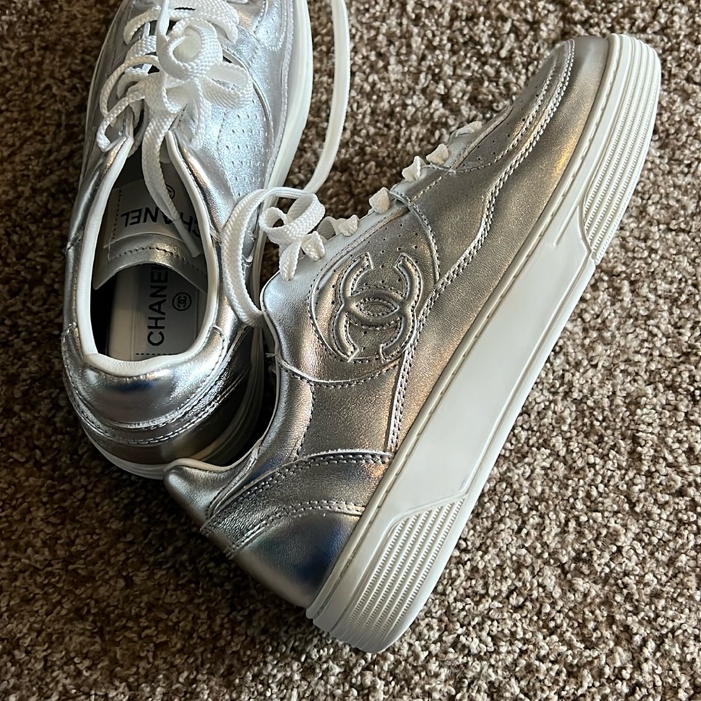 Chanel Silver Sneakers 23A